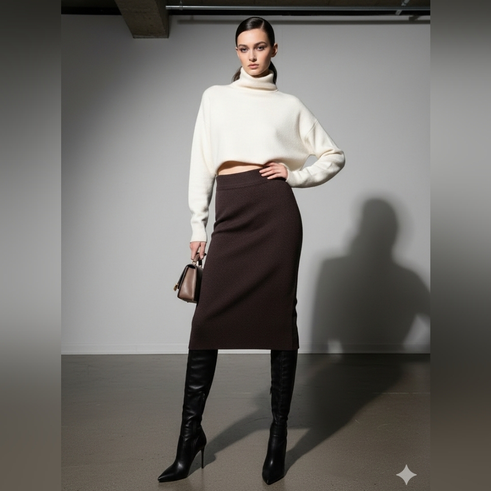 Ultra Luxe Nicole Summers Chubby Knit Merino Wool Pencil Skirt